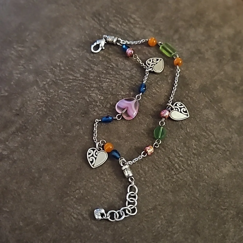 BRIGHTON Deco Bright Glass Beaded Heart Charm Double Chain Bracelet